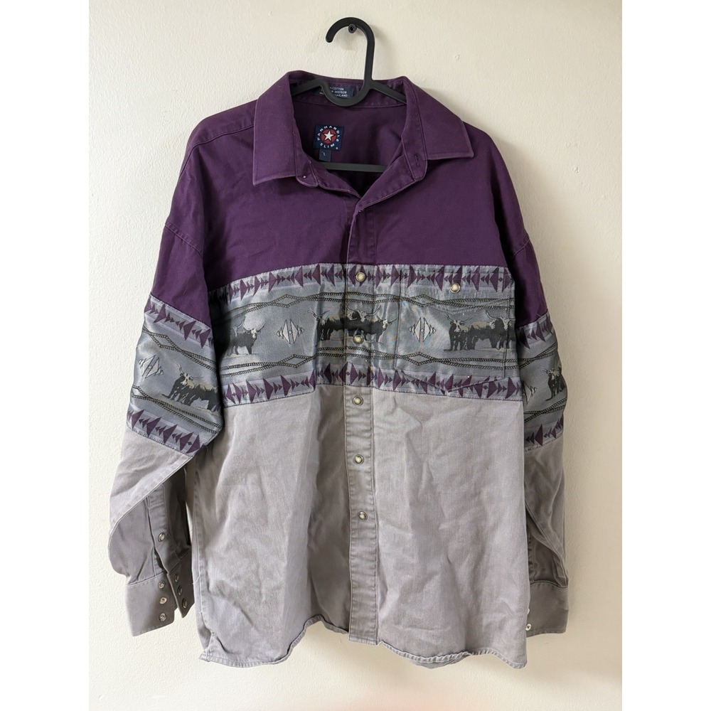 Panhandle Slim Pearl Snap Shirt Aztec Cowboy SZ L Western Cowboy Rodeo Vintage